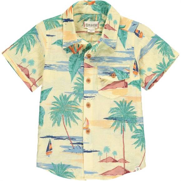 NEW ME & HENRY boys aloha woven button down shirt in yellow hawaii - Picture 1 of 1